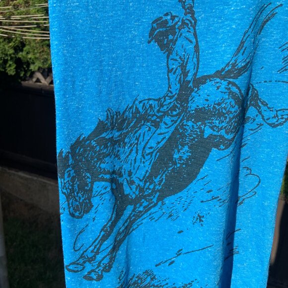 'Ride 'Em Cowboy' Blue Linen-Blend Racerback Tank Top, Junior M, New With Tags! - Picture 4 of 6